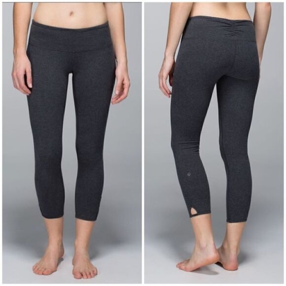 Lululemon Dhanurasana Crop II Leggings Dark Gray Ruched Back Cut Out Hem Sz 6 - Picture 1 of 15